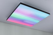 Square LED ceiling light with black frame and multicolour illumination for modern room lighting