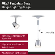 URail Pendulum Cone silver pendant light with shortenable cable and modern interior lighting design