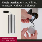 Stainless steel ceiling light with direct 230 V connection without transformer and connection box