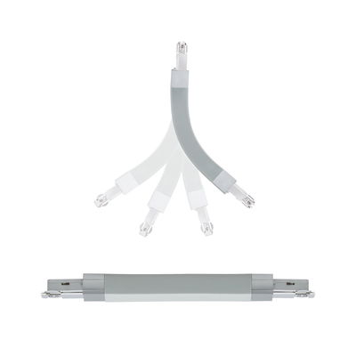 Grey flexible LED track connector for modular lighting systems with metal connectors