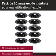 Pack de 10 anneaux de montage noirs en plastique pour une utilisation flexible avec ampoules 50 mm.