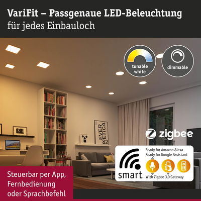 VariFit LED-Einbauleuchten in warmweiß und kaltweiß dimmbar, steuerbar per App und Sprachbefehl