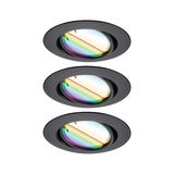 Three black recessed spotlights with iridescent glass for modern LED ceiling lighting
