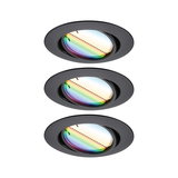 Drei schwarze Einbaustrahler mit irisierendem Glas für moderne LED-Deckenbeleuchtung