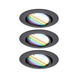 Drei schwarze Einbaustrahler mit irisierendem Glas für moderne LED-Deckenbeleuchtung
