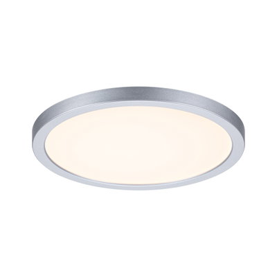 Plafonnier LED rond avec cadre en aluminium argenté et lumière blanc chaud pour pièces à vivre