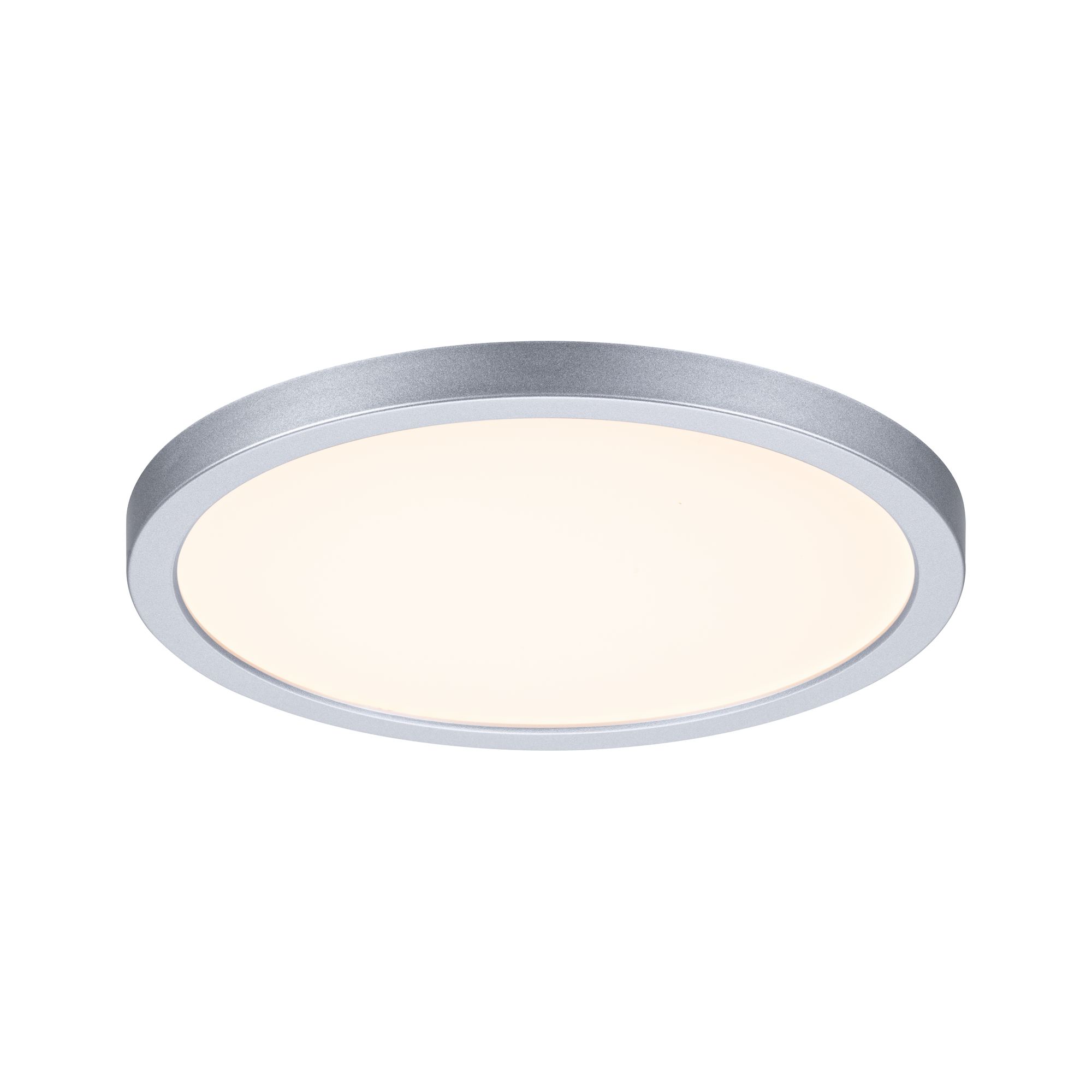 Ronde LED-plafondlamp met zilverkleurige aluminiumrand en warm wit licht voor moderne interieurs