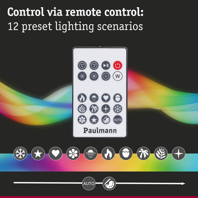Remote control with 12 preset lighting scenarios for colour LED lighting and light control