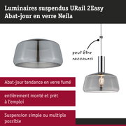 Luminaire suspendu URail 2Easy en verre fumé et métal chromé pour éclairage intérieur moderne