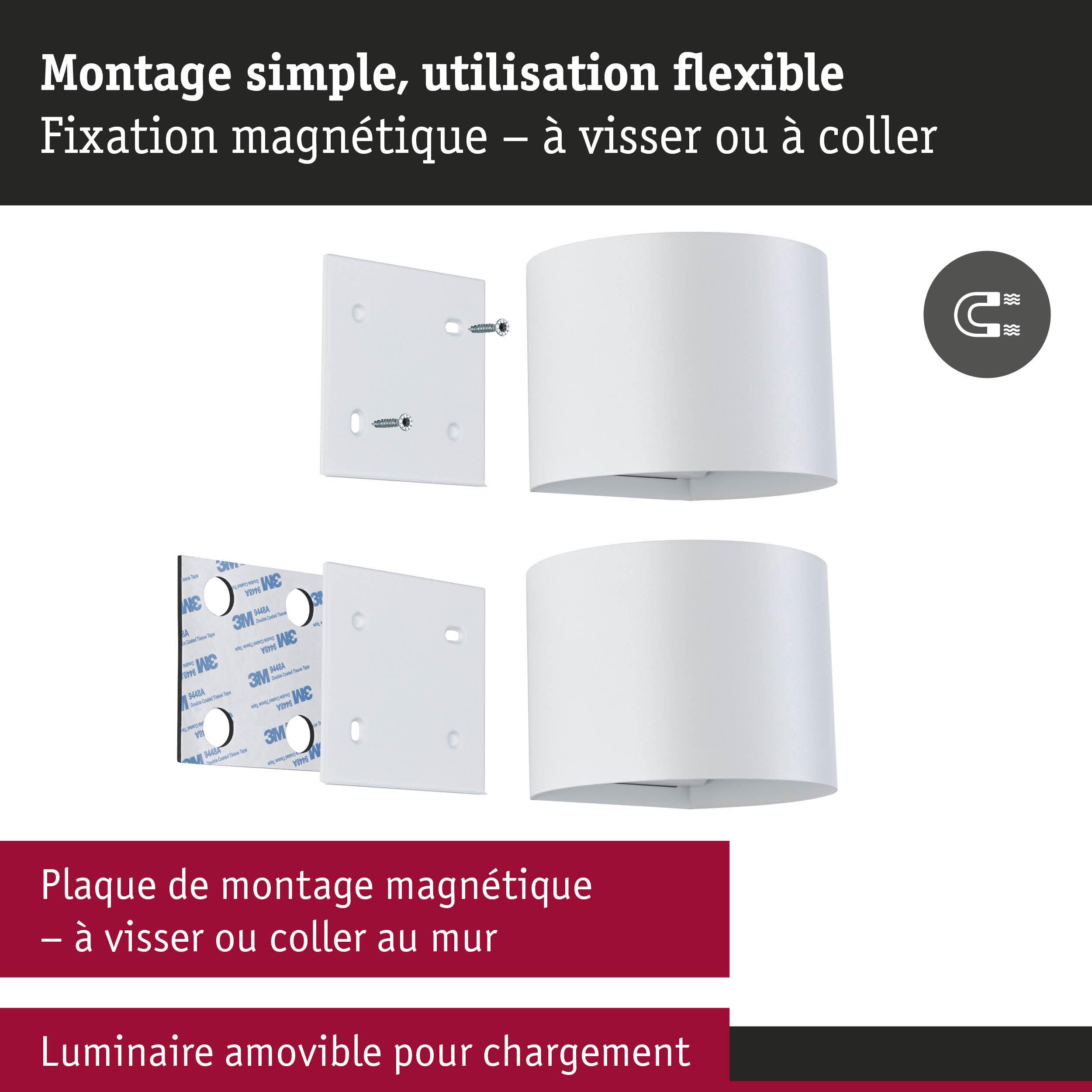 Plaque de montage magnétique blanche avec vis et adhésif pour fixation murale flexible