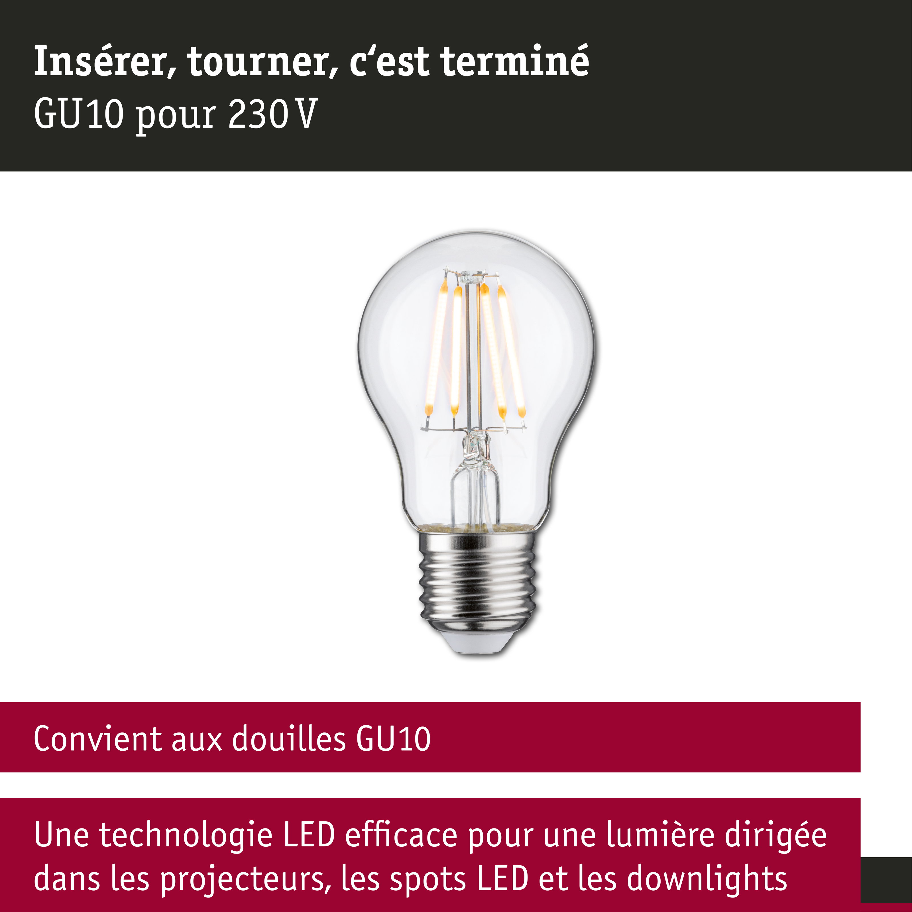 Filament 230 V Ampoule LED E27 favorable aux insectes 420lm 4,3W 2200K Clair