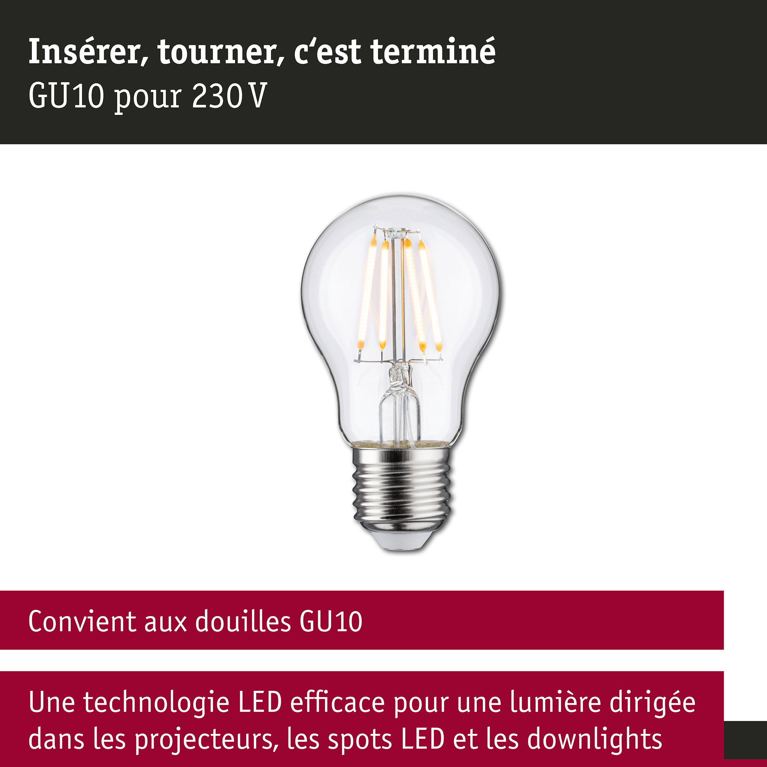 Filament 230 V Ampoule LED E27 favorable aux insectes 420lm 4,3W 2200K Clair