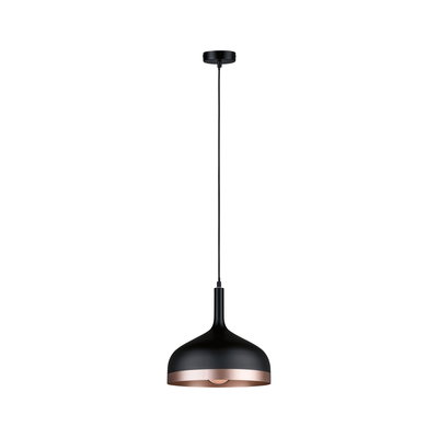 Schwarze Pendelleuchte aus Metall mit kupferfarbenem Rand für moderne Wohnraumbeleuchtung