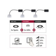 Three white LED spots with black cable and 3-step dimmer for adjustable lighting control