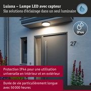 Lampe LED Luiana blanche avec capteur, protection IP44, éclairage extérieur durable