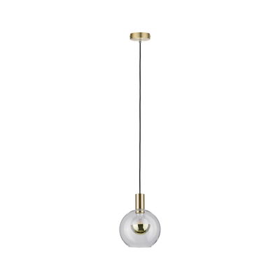 Moderne Pendelleuchte mit klarer Glaskugel und messingfarbenem Metall für stilvolle Raumbeleuchtung