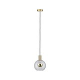 Moderne Pendelleuchte mit klarer Glaskugel und messingfarbenem Metall für stilvolle Raumbeleuchtung