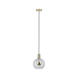 Moderne Pendelleuchte mit klarer Glaskugel und messingfarbenem Metall für stilvolle Raumbeleuchtung
