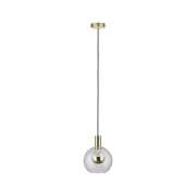Pendant lamp with clear glass and brass-coloured metal, modern lighting for living spaces