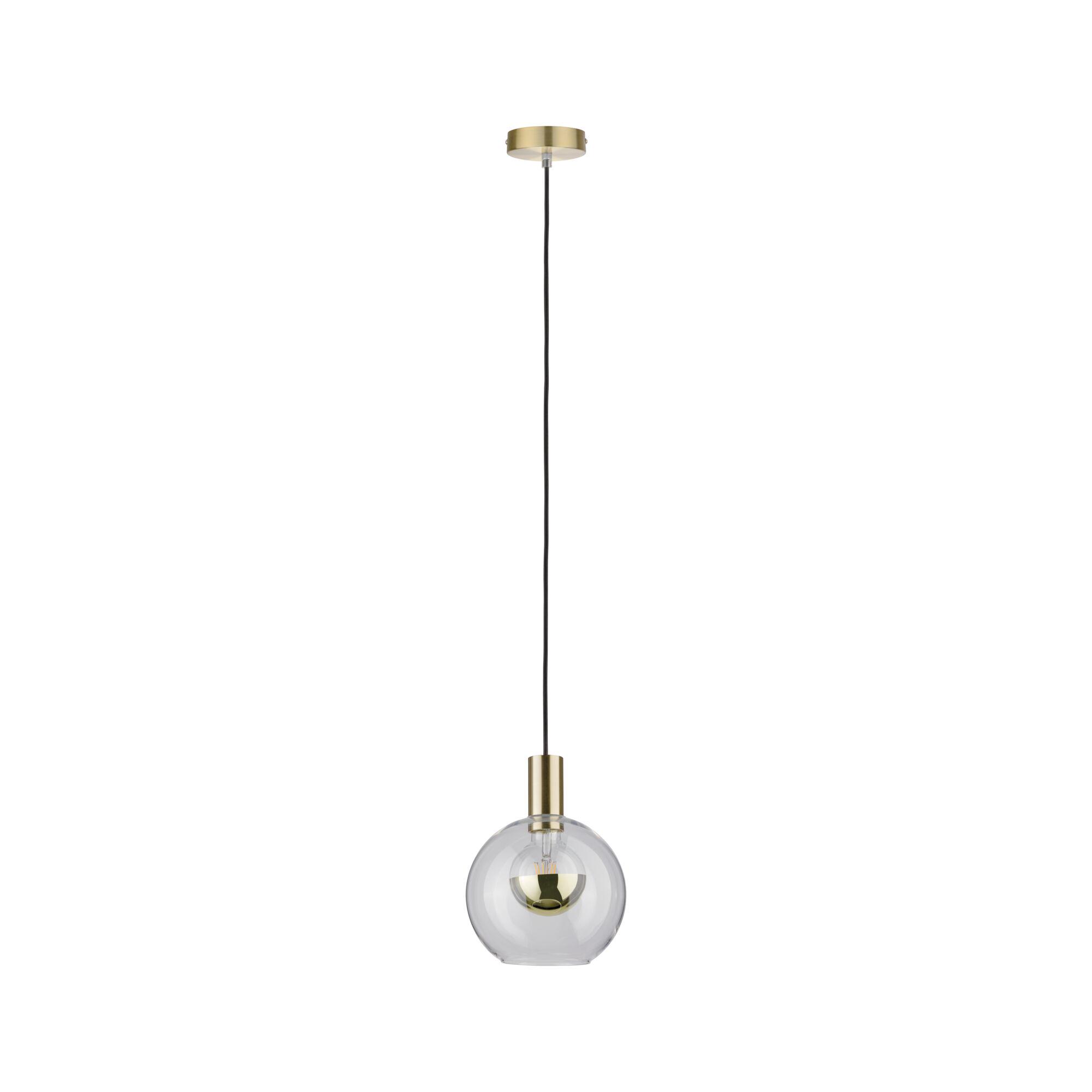 Pendant lamp with clear glass and brass-coloured metal, modern lighting for living spaces