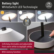 Dimmable battery LED light with WhiteSwitch technology and adjustable color temperatures from 3000K to 6500K