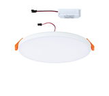 Round white LED recessed panel with orange clips and separate driver for ceiling lighting solutions
