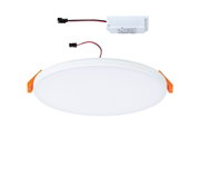 Round white LED recessed panel with orange clips and separate driver for energy-efficient lighting