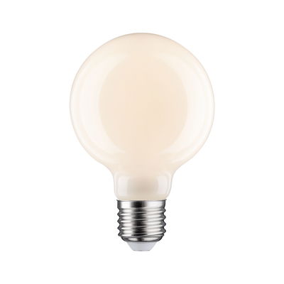 Runde LED-Glühbirne mit mattweißer Oberfläche und E27-Fassung für energiesparende Beleuchtung