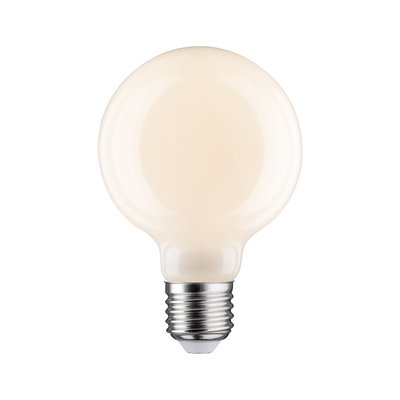 Round LED bulb with matte white finish and E27 base for energy-efficient lighting solutions