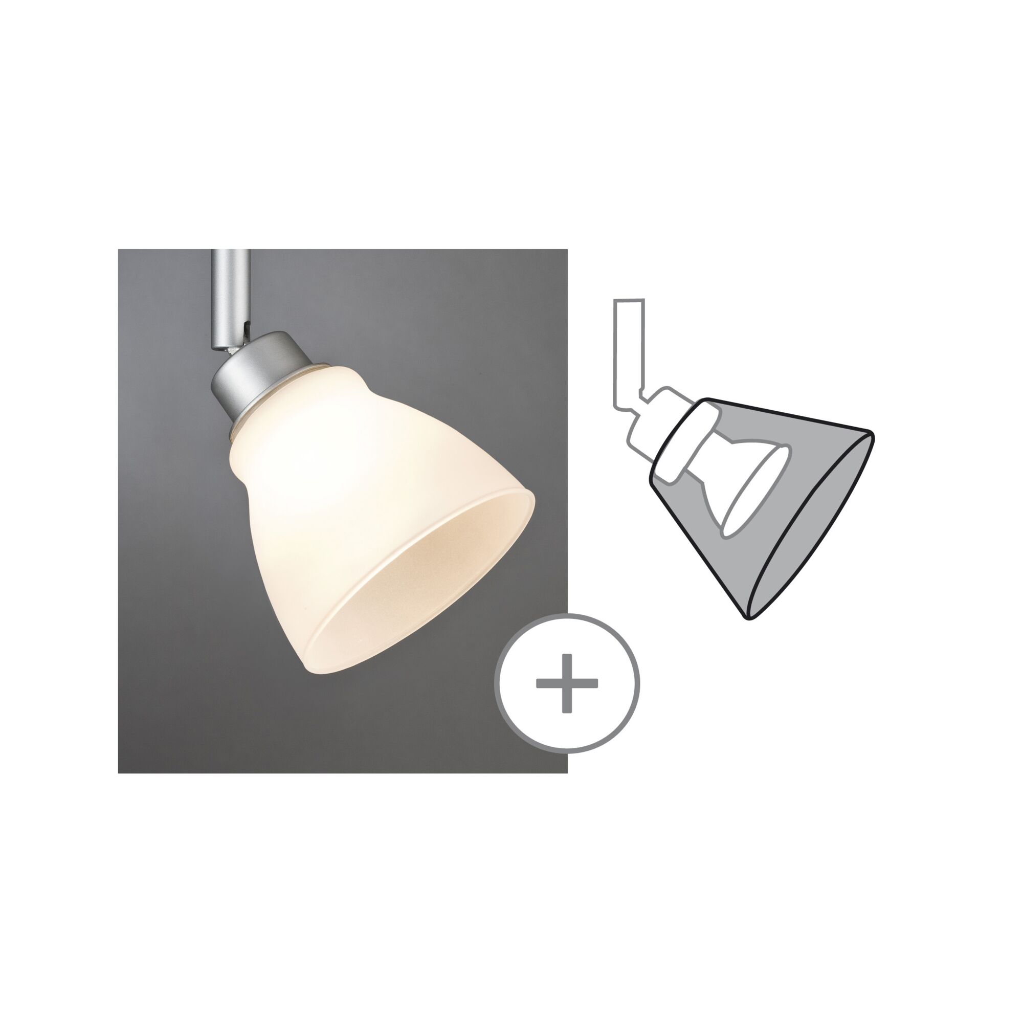 URail Kap DecoSystems Wolbi 90mm Wit Plafondspot met mat wit glas en zilveren metalen houder voor moderne binnenverlichting