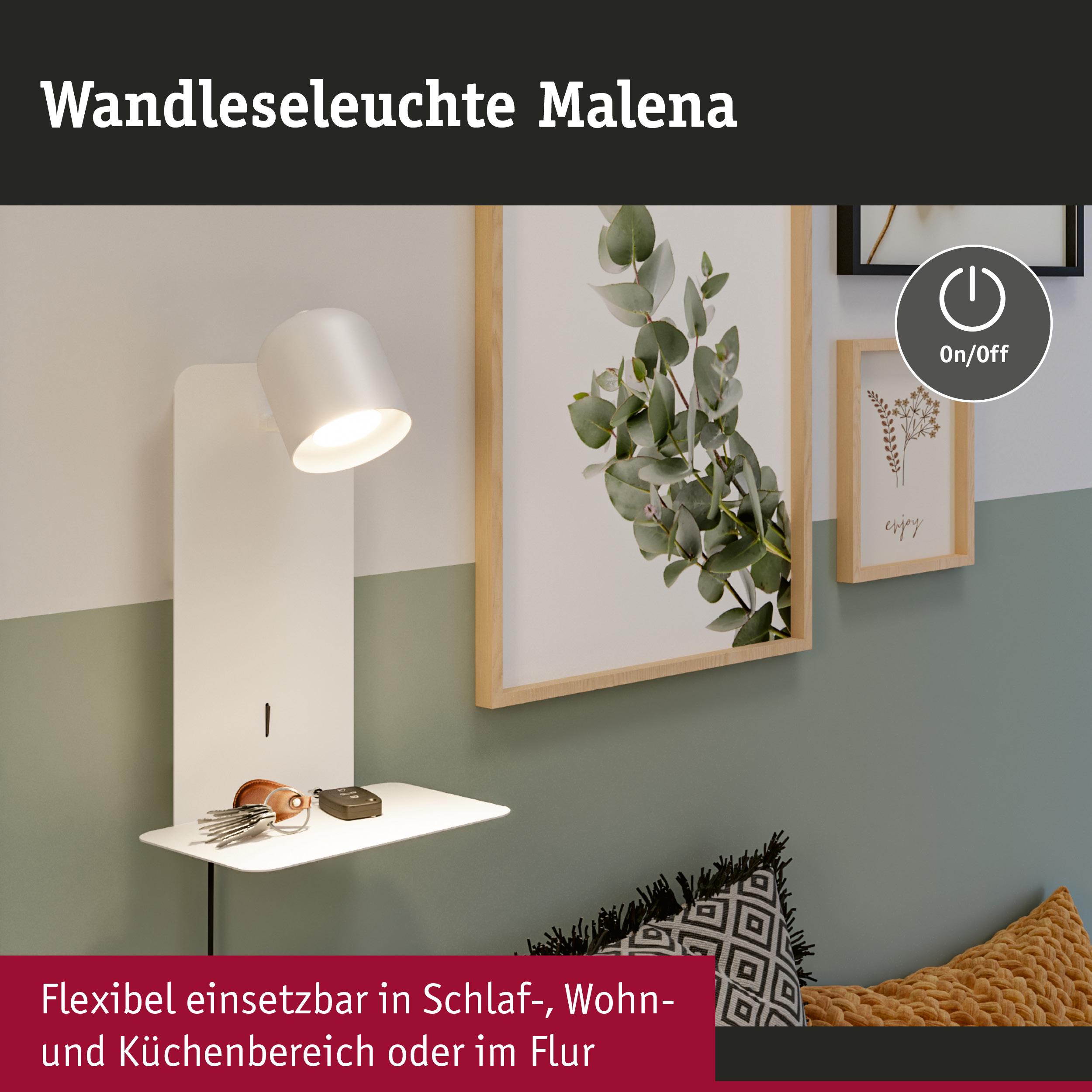 Weiße Wandleuchte Malena aus Metall mit Ablagefläche, flexibel für Schlaf- und Wohnbereich