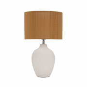 Lampe de table avec abat-jour en bambou marron et base en céramique blanche, éclairage décoratif