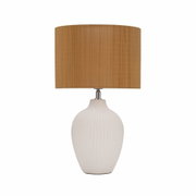 Lampe de table avec abat-jour en bambou marron et base en céramique blanche, éclairage décoratif