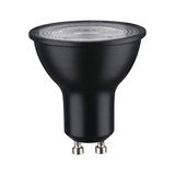 Black LED reflector lamp with GU10 base made of plastic for energy-saving lighting