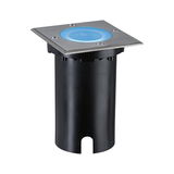 Inbouw LED-vloerlamp van roestvrij staal met blauw licht en zwarte behuizing voor buitengebruik