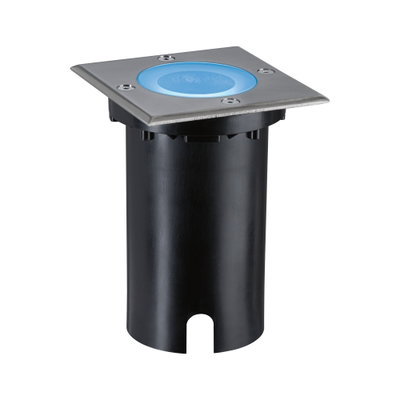 Inbouw LED-vloerlamp van roestvrij staal met blauw licht en zwarte behuizing voor buitengebruik