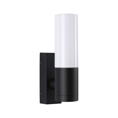 Modern black metal outdoor wall light with white glass for garden lighting