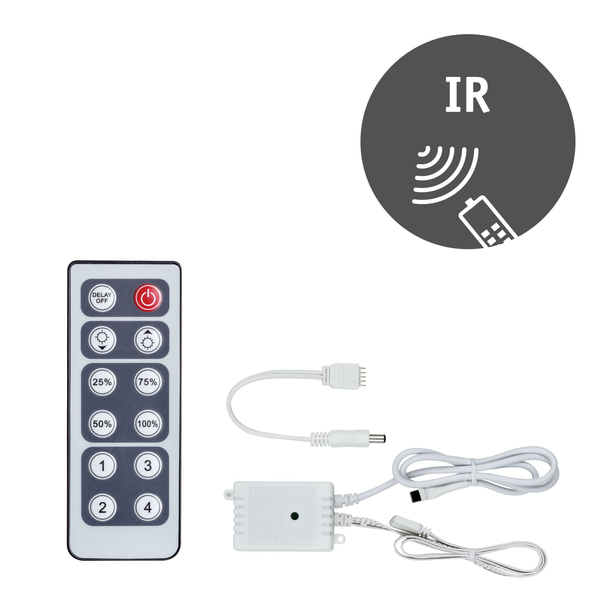 MaxLED accessoires Commande Dimm/Switch 24V max. 144W Blanc Télécommande IR blanche avec contrôleur et câbles pour systèmes d'éclairage LED dimmables