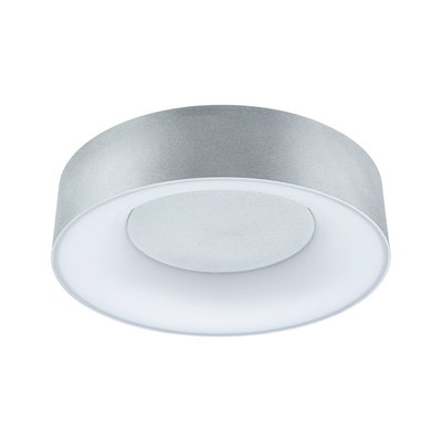 Round ceiling light in silver metal with white diffuser for modern LED room lighting
