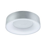 Runde Deckenleuchte aus silbernem Metall mit weißem Diffusor für moderne Innenbeleuchtung