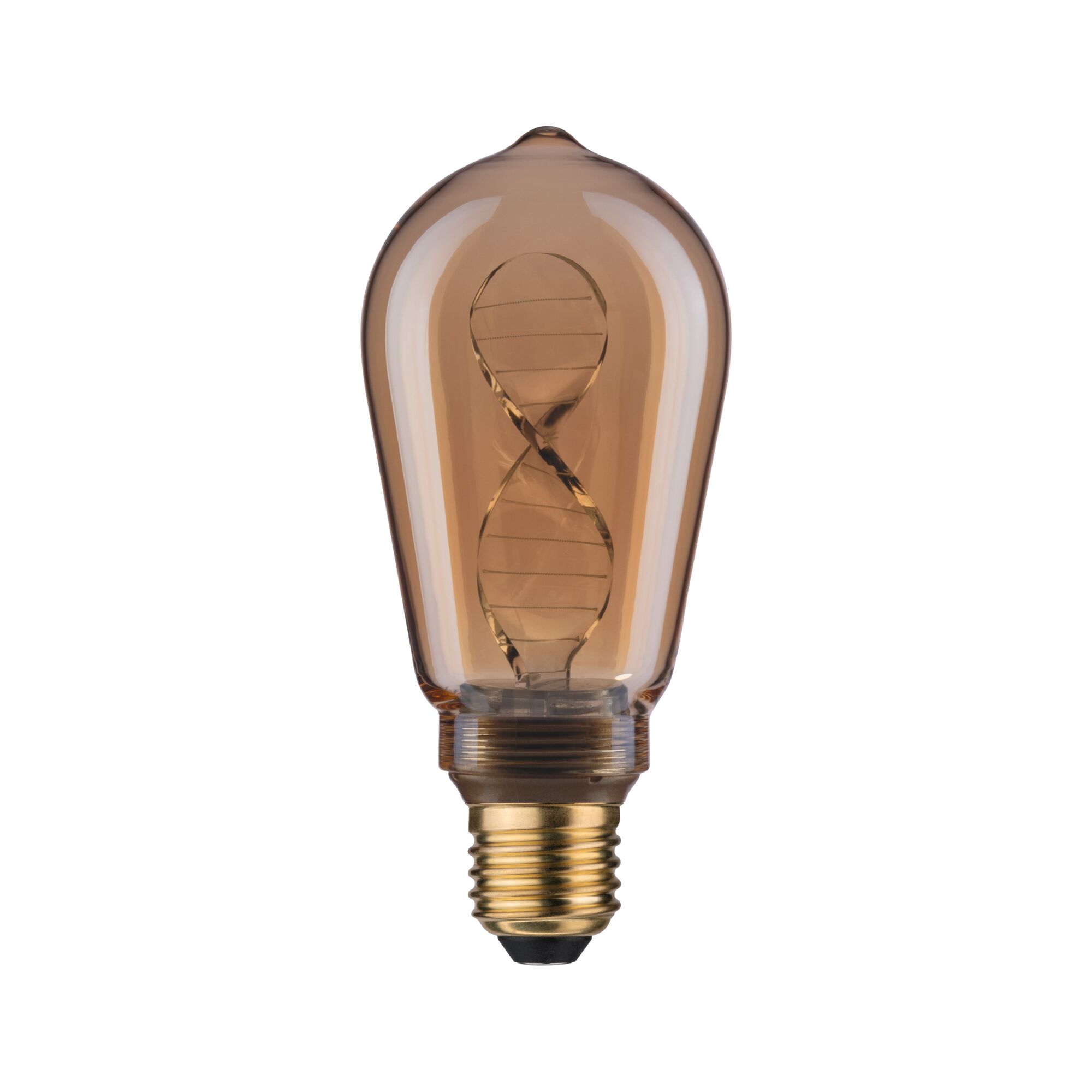 Vintage LED bulb with spiral filament in amber glass for decorative lighting effects