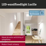 Moderne witte LED-wandfloodlight Lucille met lineair ontwerp, ideaal als badkamerspiegellamp.