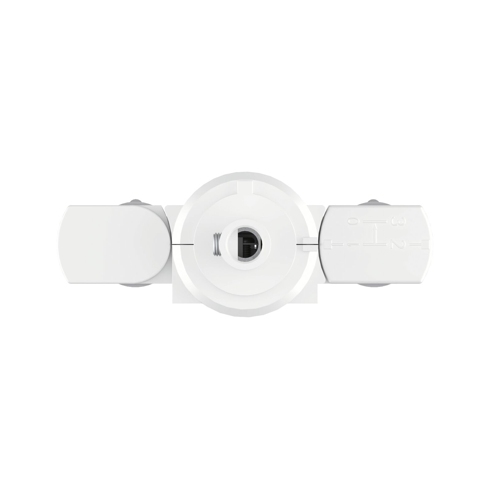 White plastic lamp socket module with central opening and side covers for LED lighting fixtures