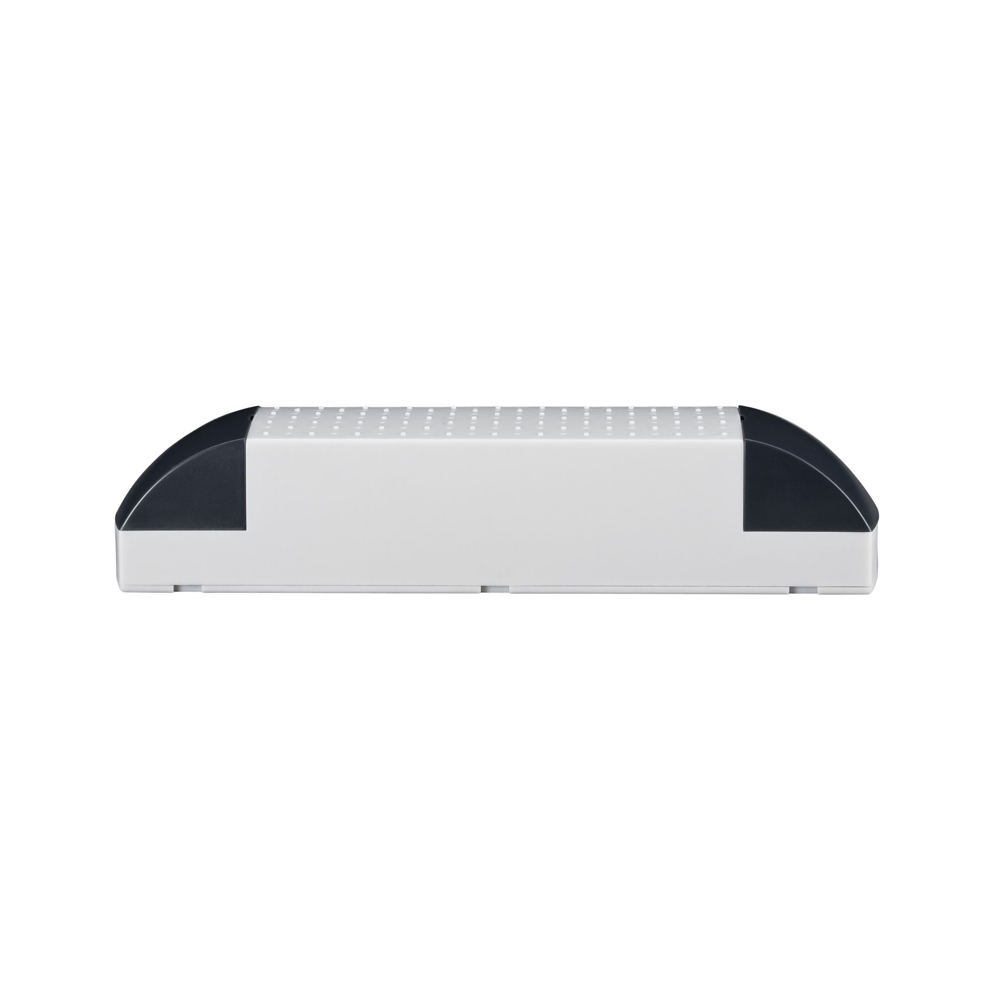 White LED light panel with black plastic end caps for modern lighting solutions