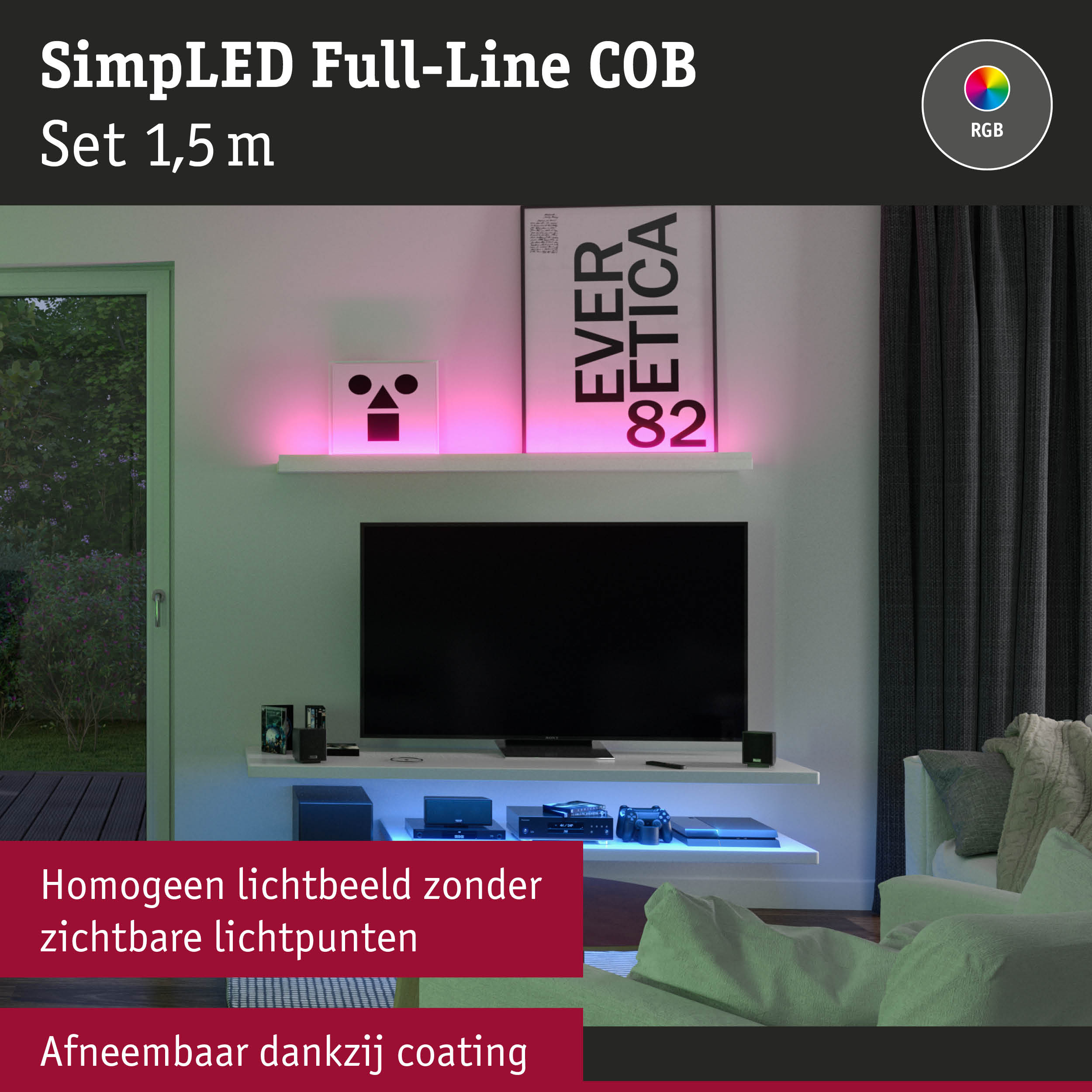 RGB LED-strip 1,5 m met homogeen lichtbeeld en afneembare coating voor sfeerverlichting