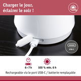 Appareil blanc avec port USB-C rechargeable et batterie remplaçable, autonomie 6-7 h