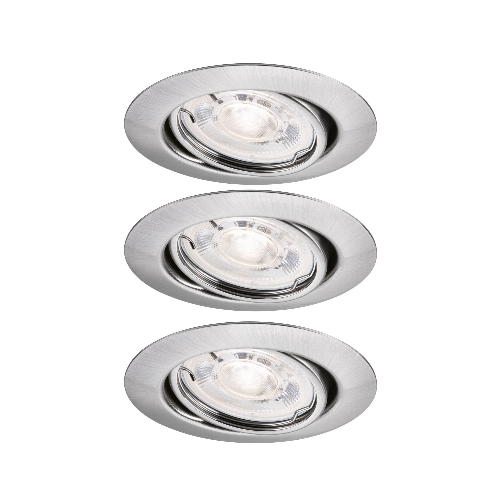 Runder Einbaustrahler aus gebürstetem Aluminium in Silber mit klarem Glas und LED-Leuchte