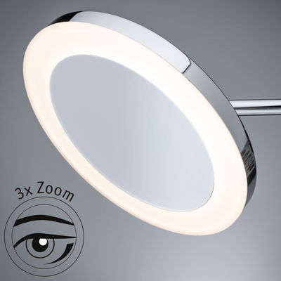 Lampe loupe LED ronde avec cadre chromé et zoom 3x pour un éclairage précis et une vue rapprochée