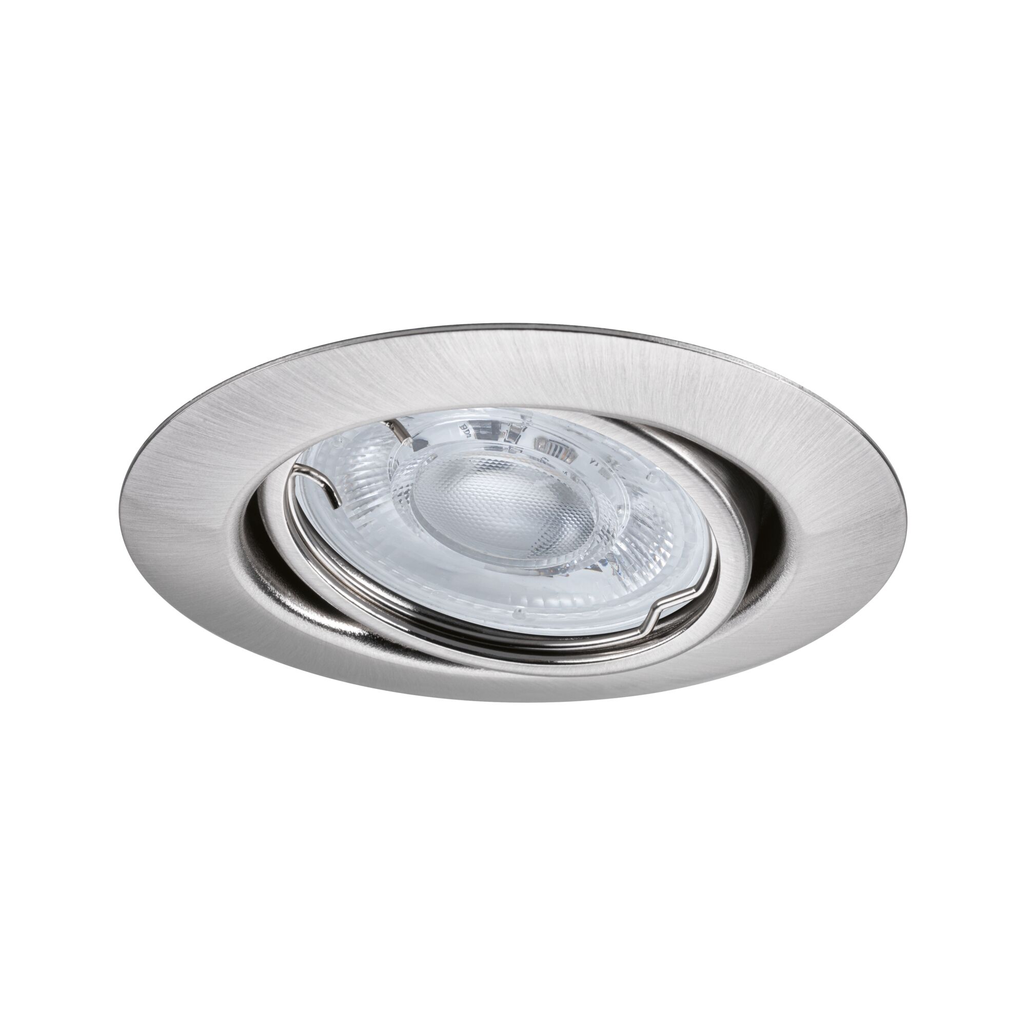 Round recessed spotlight in brushed stainless steel with clear glass and LED light source