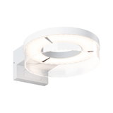 Modern white LED wall light with round acrylic ring for ambient room lighting